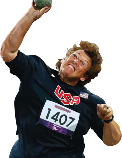 Angela Madsen en train de lancer un poids