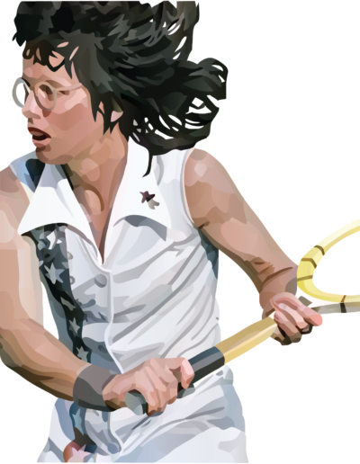 Billie Jean King qui prépare à frapper