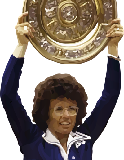 Billie Jean King qui soulève le trophée de Wimbledon