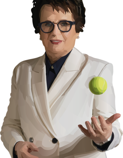 Billie Jean King qui lance une balle de tennis