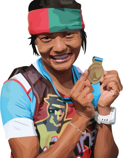 Mira Rai montrant sa médaille