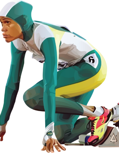 Cathy Freeman sur les starting blocks