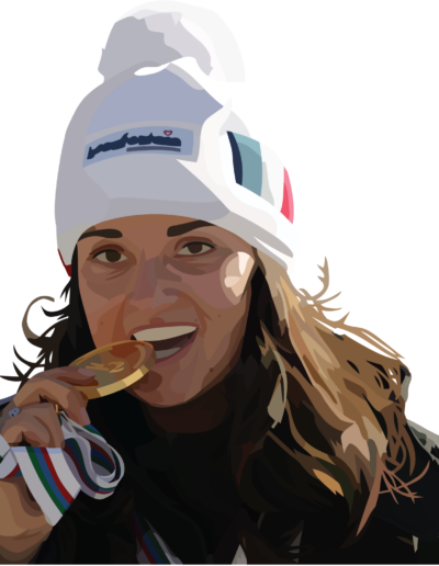 Marie Bochet qui mord sa médaille