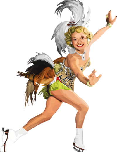 Sonja Henie qui fait son show de patinage artistique