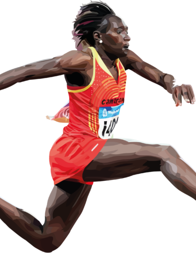 Françoise Mbango en plein triple saut