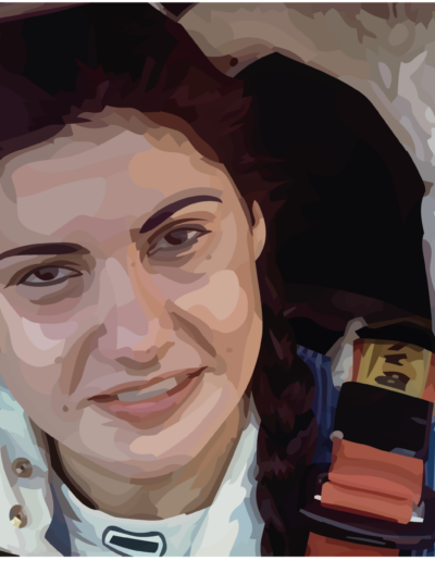 Michèle Mouton jeune dans sa première voiture de rallye