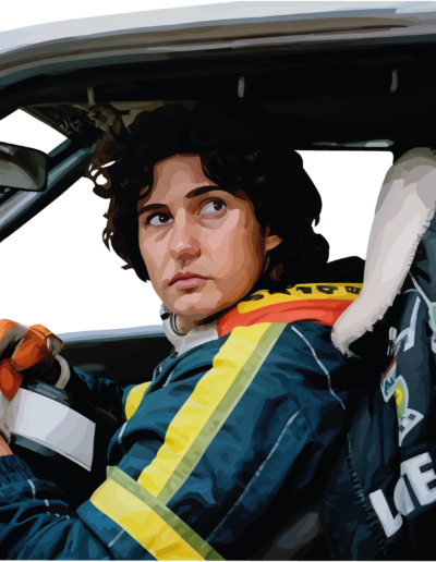 Michèle Mouton dans sa voiture de rallye