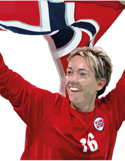 Katrine Lunde qui célèbre la victoire avec le drapeau norvégien