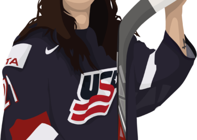 Hilary Knight fière avec sa crosse